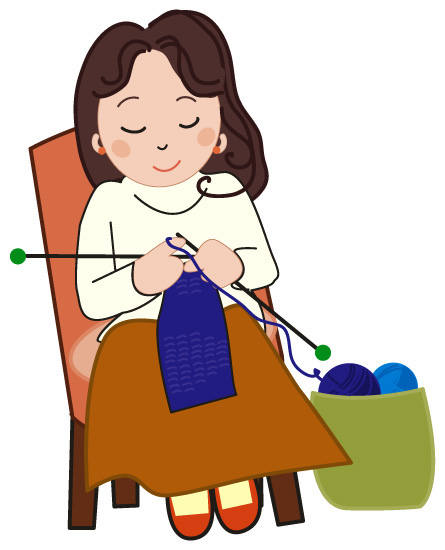 編み物中の女性のイラスト